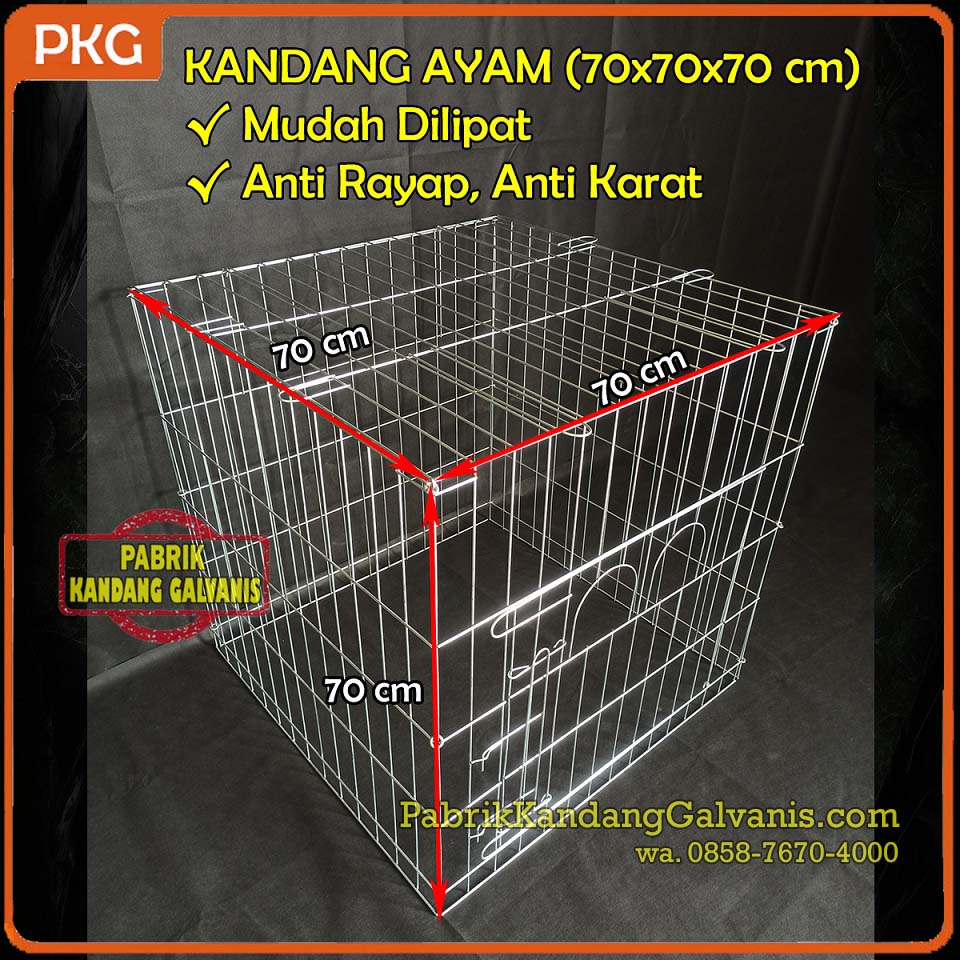 Daftar ukuran kandang ayam galvanis kotak yang tersedia.